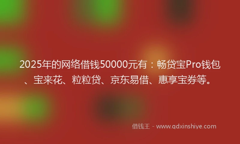 2025年的网络借钱50000元有：畅贷宝Pro钱包、宝来花、粒粒贷、京东易借、惠享宝券等。