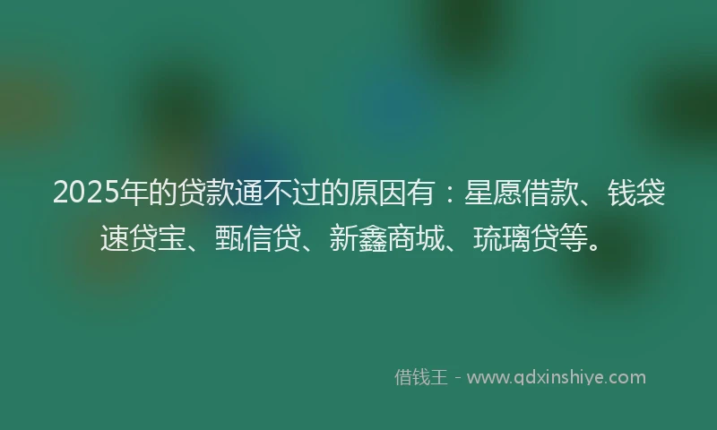 2025年的贷款通不过的原因有：星愿借款、钱袋速贷宝、甄信贷、新鑫商城、琉璃贷等。
