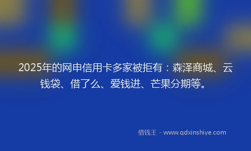 2025年的网申信用卡多家被拒有：森泽商城、云钱袋、借了么、爱钱进、芒果分期等。