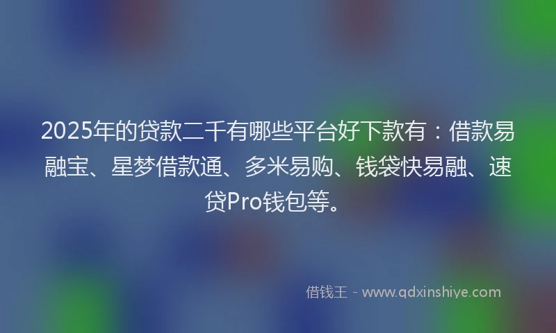 2025年的贷款二千有哪些平台好下款有：借款易融宝、星梦借款通、多米易购、钱袋快易融、速贷Pro钱包等。