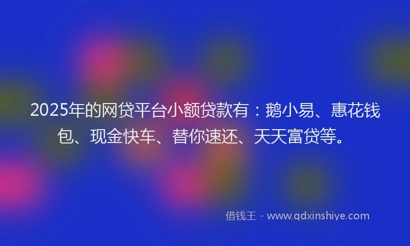 2025年的网贷平台小额贷款有：鹅小易、惠花钱包、现金快车、替你速还、天天富贷等。