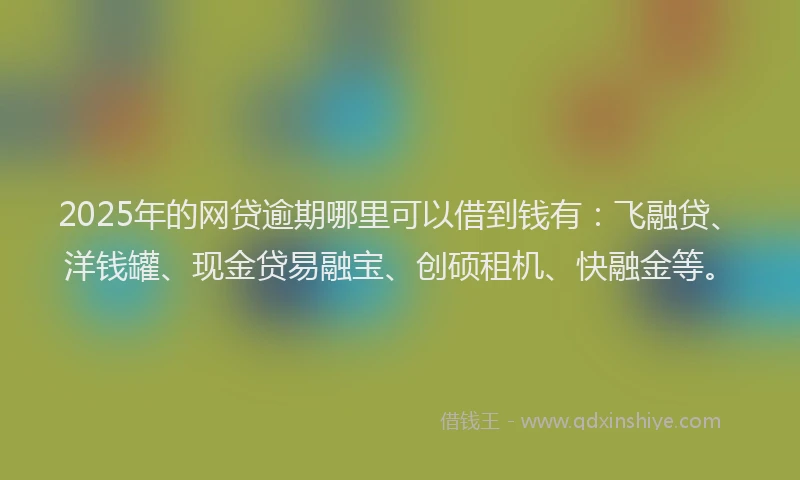 2025年的网贷逾期哪里可以借到钱有：飞融贷、洋钱罐、现金贷易融宝、创硕租机、快融金等。