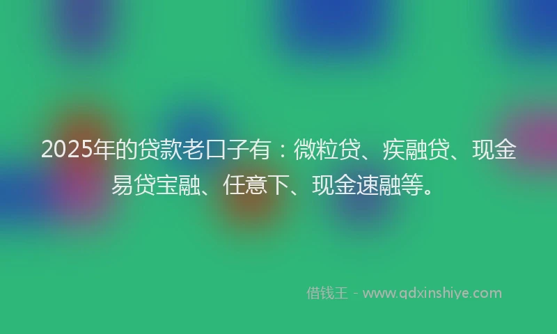 2025年的贷款老口子有：微粒贷、疾融贷、现金易贷宝融、任意下、现金速融等。