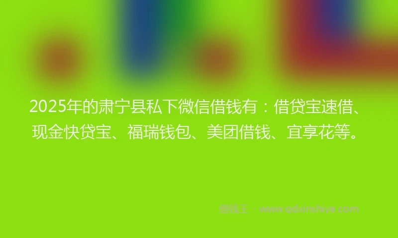 2025年的肃宁县私下微信借钱有：借贷宝速借、现金快贷宝、福瑞钱包、美团借钱、宜享花等。