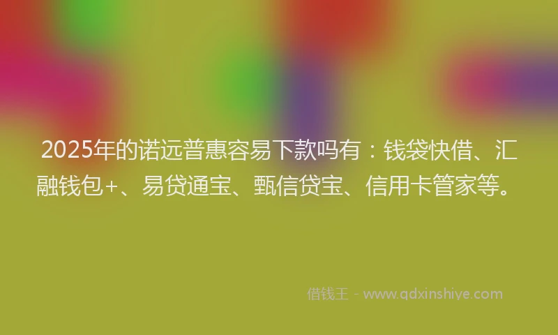 2025年的诺远普惠容易下款吗有：钱袋快借、汇融钱包+、易贷通宝、甄信贷宝、信用卡管家等。