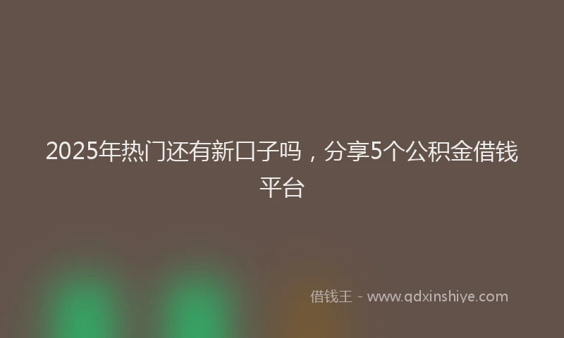 2025年热门还有新口子吗，分享5个公积金借钱平台