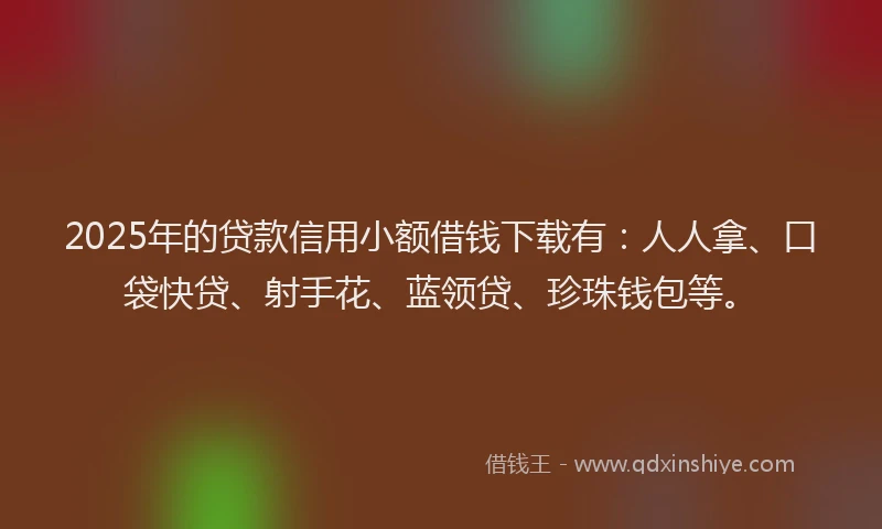 2025年的贷款信用小额借钱下载有：人人拿、口袋快贷、射手花、蓝领贷、珍珠钱包等。