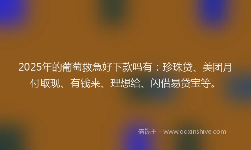 2025年的葡萄救急好下款吗有：珍珠贷、美团月付取现、有钱来、理想给、闪借易贷宝等。