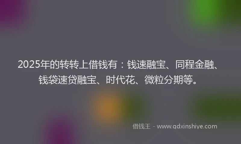 2025年的转转上借钱有：钱速融宝、同程金融、钱袋速贷融宝、时代花、微粒分期等。