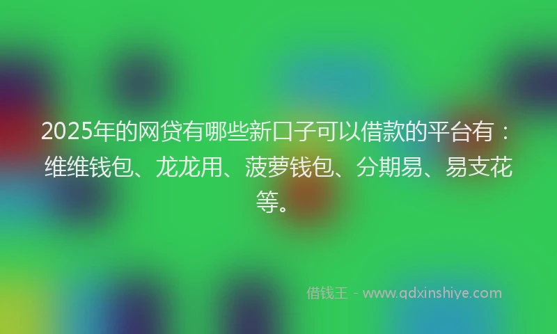 2025年的网贷有哪些新口子可以借款的平台有：维维钱包、龙龙用、菠萝钱包、分期易、易支花等。