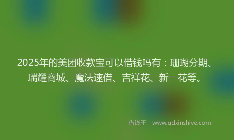 2025年的美团收款宝可以借钱吗有：珊瑚分期、瑞耀商城、魔法速借、吉祥花、新一花等。