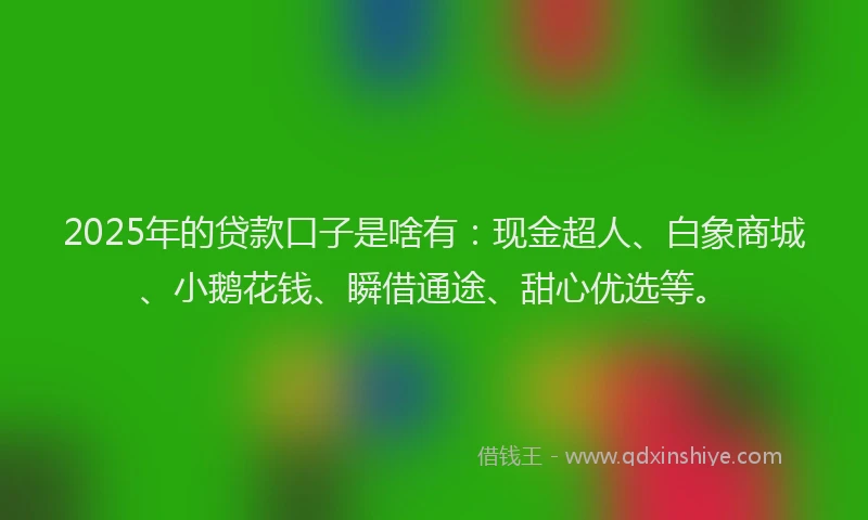 2025年的贷款口子是啥有：现金超人、白象商城、小鹅花钱、瞬借通途、甜心优选等。