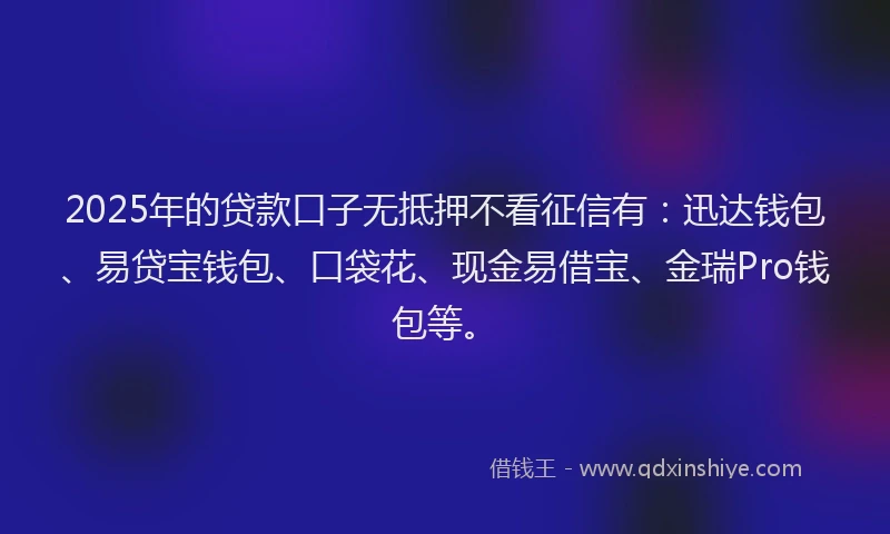 2025年的贷款口子无抵押不看征信有：迅达钱包、易贷宝钱包、口袋花、现金易借宝、金瑞Pro钱包等。