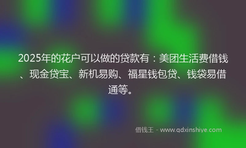 2025年的花户可以做的贷款有：美团生活费借钱、现金贷宝、新机易购、福星钱包贷、钱袋易借通等。