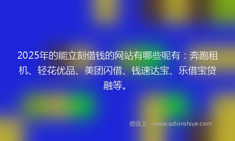 2025年的能立刻借钱的网站有哪些呢有：奔跑租机、轻花优品、美团闪借、钱速达宝、乐借宝贷融等。