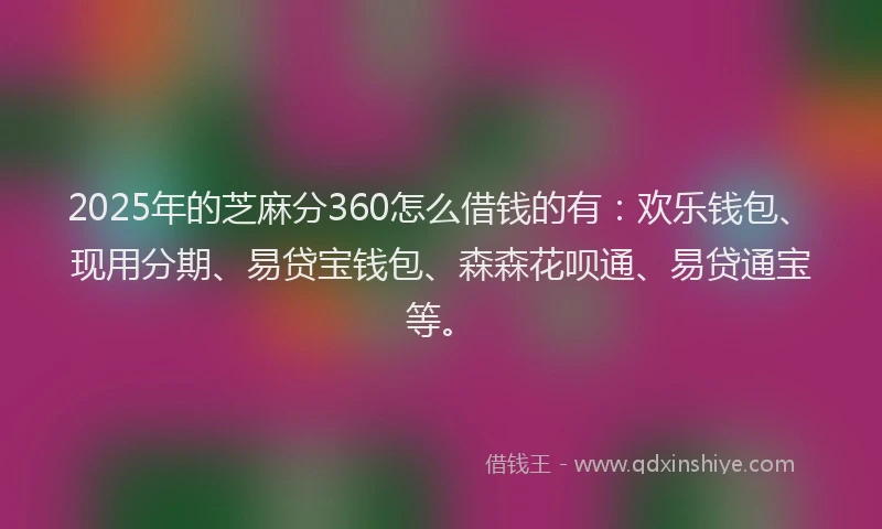 2025年的芝麻分360怎么借钱的有：欢乐钱包、现用分期、易贷宝钱包、森森花呗通、易贷通宝等。