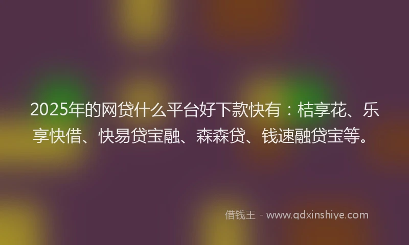 2025年的网贷什么平台好下款快有：桔享花、乐享快借、快易贷宝融、森森贷、钱速融贷宝等。