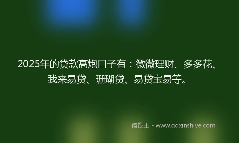 2025年的贷款高炮口子有：微微理财、多多花、我来易贷、珊瑚贷、易贷宝易等。