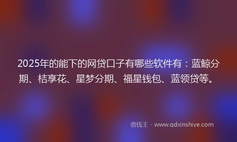 2025年的能下的网贷口子有哪些软件有：蓝鲸分期、桔享花、星梦分期、福星钱包、蓝领贷等。