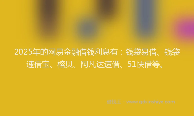 2025年的网易金融借钱利息有：钱袋易借、钱袋速借宝、榕贝、阿凡达速借、51快借等。
