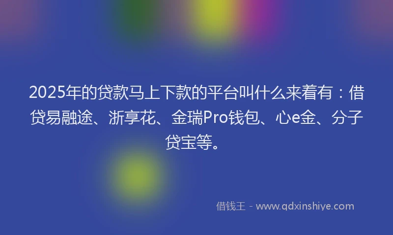 2025年的贷款马上下款的平台叫什么来着有：借贷易融途、浙享花、金瑞Pro钱包、心e金、分子贷宝等。