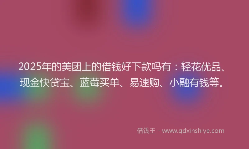 2025年的美团上的借钱好下款吗有：轻花优品、现金快贷宝、蓝莓买单、易速购、小融有钱等。