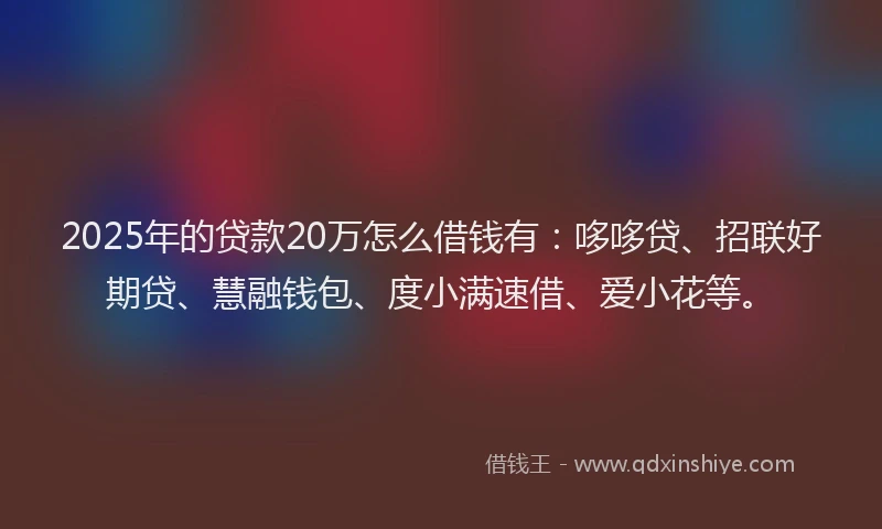 2025年的贷款20万怎么借钱有：哆哆贷、招联好期贷、慧融钱包、度小满速借、爱小花等。
