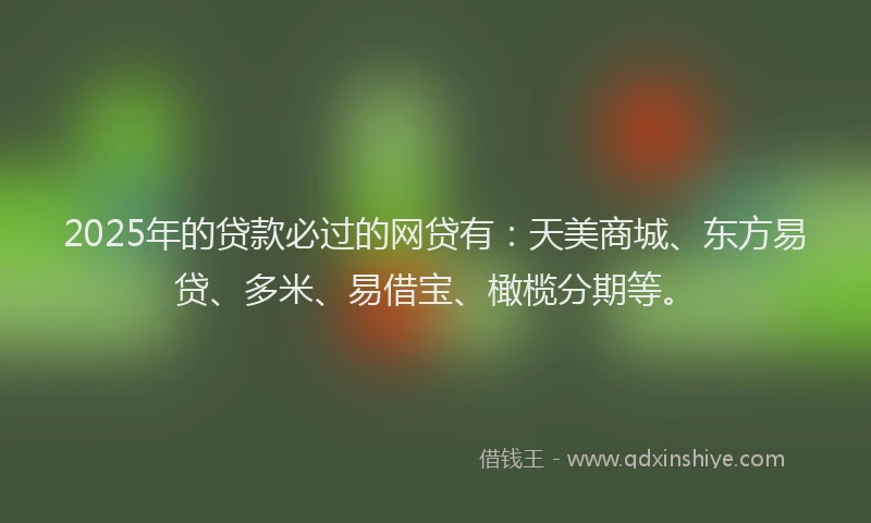 2025年的贷款必过的网贷有：天美商城、东方易贷、多米、易借宝、橄榄分期等。
