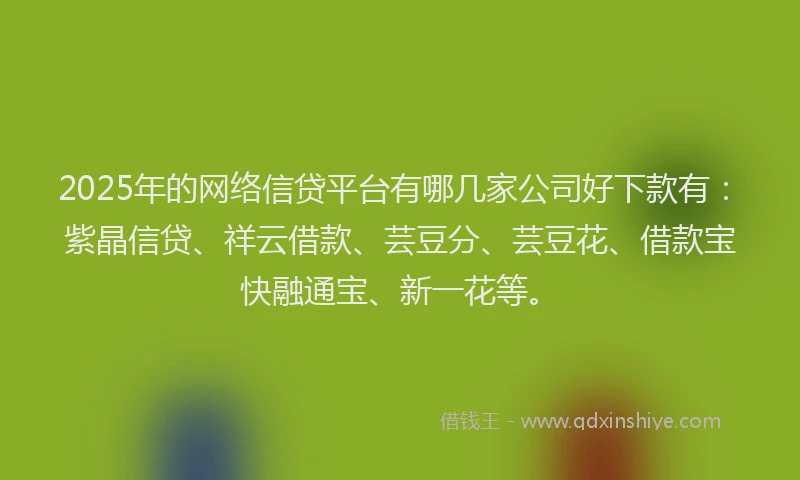 2025年的网络信贷平台有哪几家公司好下款有：紫晶信贷、祥云借款、芸豆分、芸豆花、借款宝快融通宝、新一花等。
