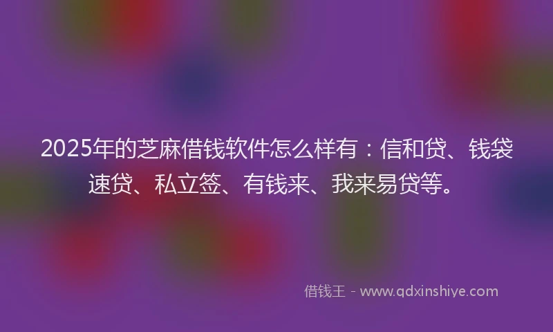 2025年的芝麻借钱软件怎么样有：信和贷、钱袋速贷、私立签、有钱来、我来易贷等。