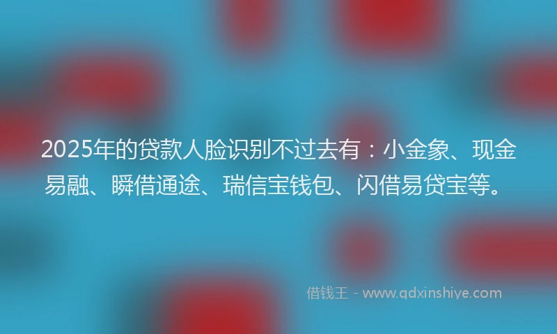 2025年的贷款人脸识别不过去有：小金象、现金易融、瞬借通途、瑞信宝钱包、闪借易贷宝等。