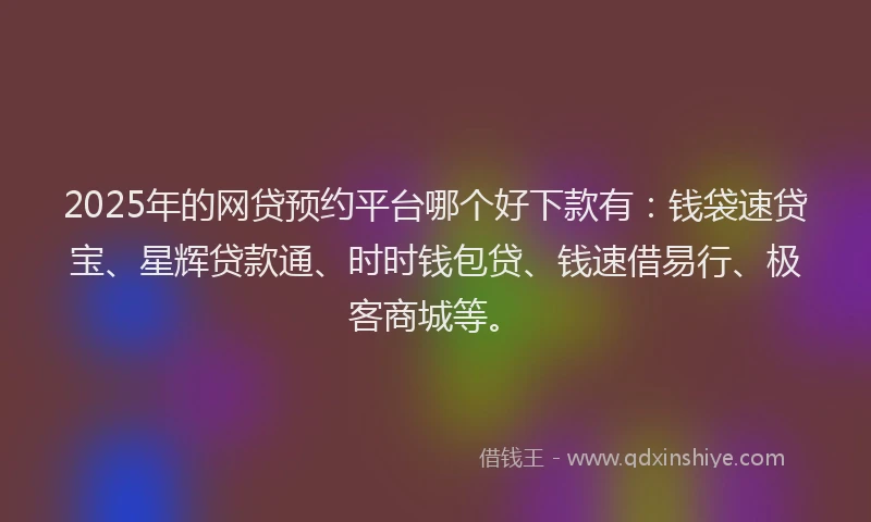 2025年的网贷预约平台哪个好下款有：钱袋速贷宝、星辉贷款通、时时钱包贷、钱速借易行、极客商城等。
