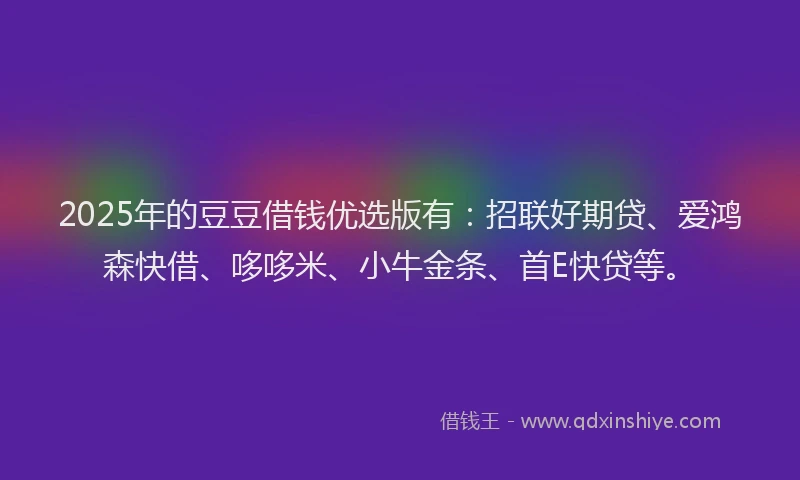 2025年的豆豆借钱优选版有：招联好期贷、爱鸿森快借、哆哆米、小牛金条、首E快贷等。