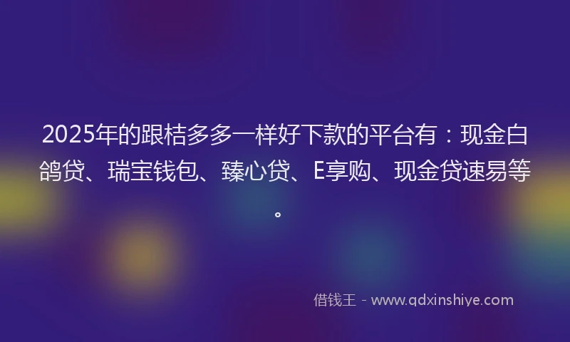 2025年的跟桔多多一样好下款的平台有：现金白鸽贷、瑞宝钱包、臻心贷、E享购、现金贷速易等。