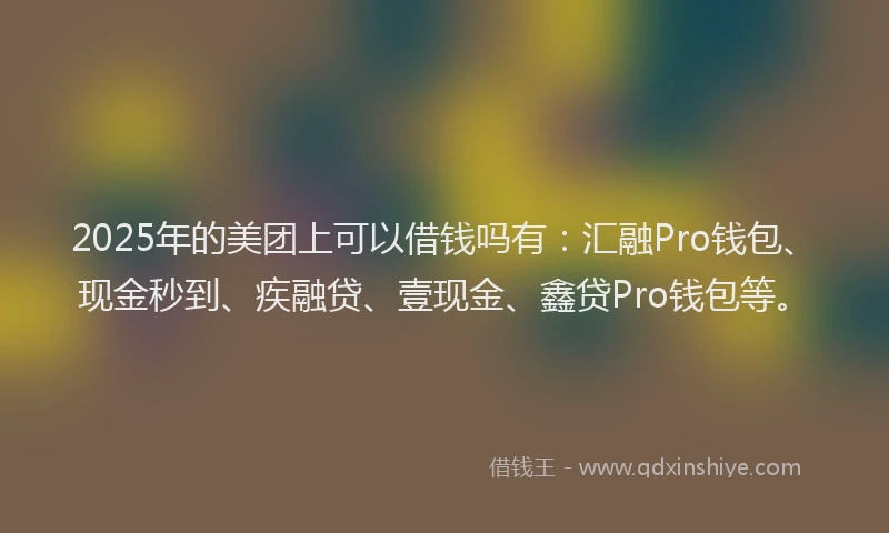 2025年的美团上可以借钱吗有：汇融Pro钱包、现金秒到、疾融贷、壹现金、鑫贷Pro钱包等。