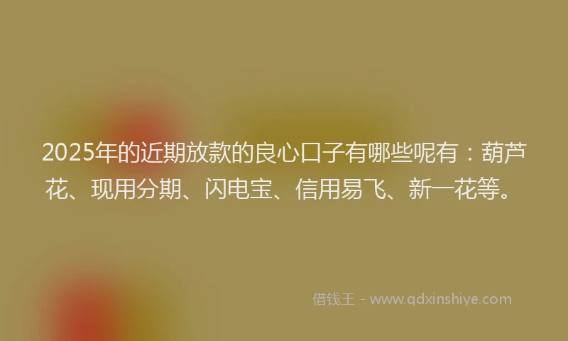 2025年的近期放款的良心口子有哪些呢有：葫芦花、现用分期、闪电宝、信用易飞、新一花等。
