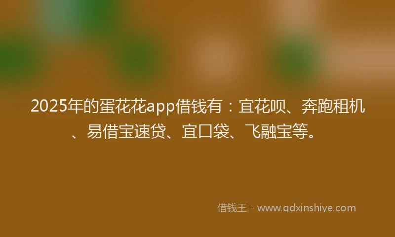 2025年的蛋花花app借钱有：宜花呗、奔跑租机、易借宝速贷、宜口袋、飞融宝等。