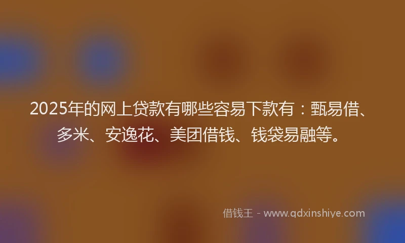 2025年的网上贷款有哪些容易下款有：甄易借、多米、安逸花、美团借钱、钱袋易融等。