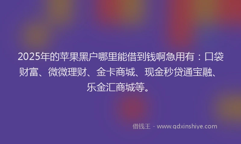2025年的苹果黑户哪里能借到钱啊急用有：口袋财富、微微理财、金卡商城、现金秒贷通宝融、乐金汇商城等。