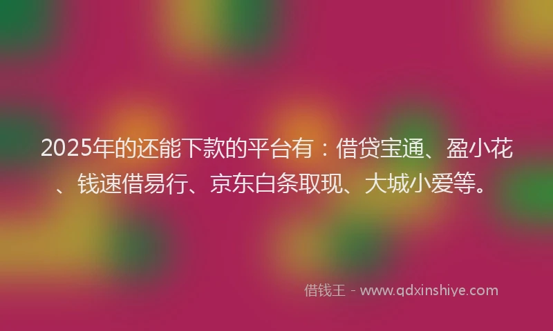 2025年的还能下款的平台有：借贷宝通、盈小花、钱速借易行、京东白条取现、大城小爱等。