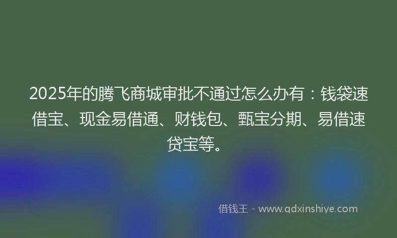 2025年的腾飞商城审批不通过怎么办有：钱袋速借宝、现金易借通、财钱包、甄宝分期、易借速贷宝等。