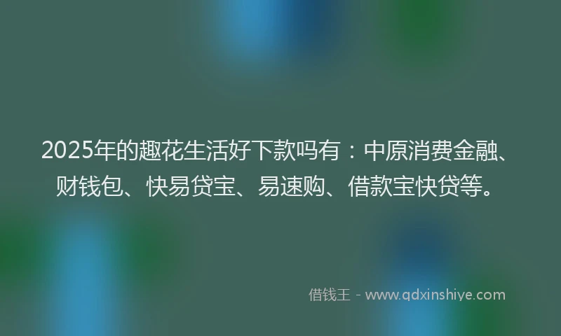 2025年的趣花生活好下款吗有：中原消费金融、财钱包、快易贷宝、易速购、借款宝快贷等。