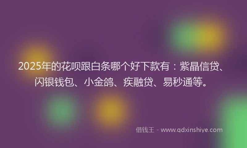 2025年的花呗跟白条哪个好下款有：紫晶信贷、闪银钱包、小金鸽、疾融贷、易秒通等。