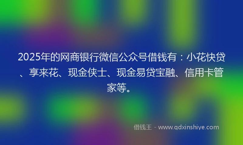 2025年的网商银行微信公众号借钱有：小花快贷、享来花、现金侠士、现金易贷宝融、信用卡管家等。