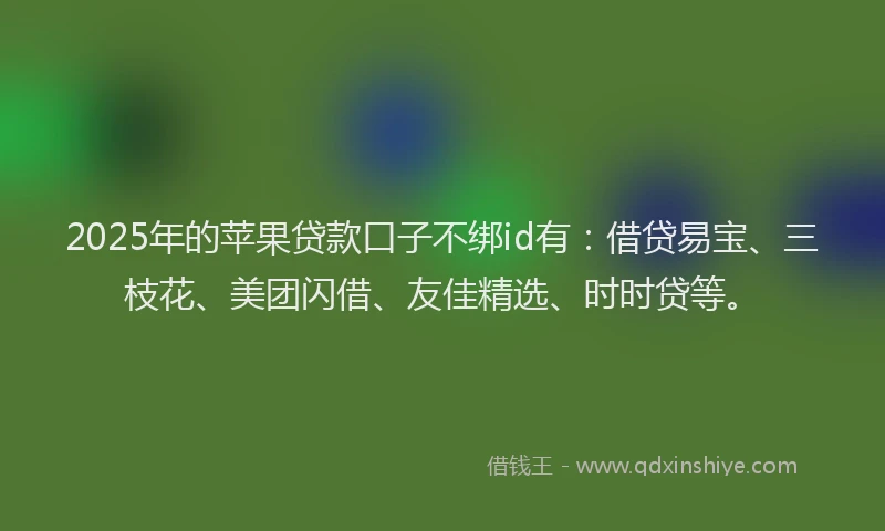 2025年的苹果贷款口子不绑id有：借贷易宝、三枝花、美团闪借、友佳精选、时时贷等。