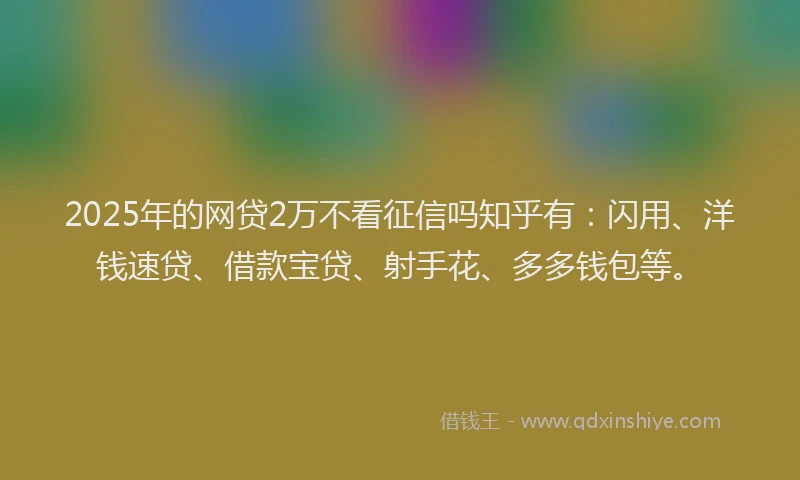 2025年的网贷2万不看征信吗知乎有：闪用、洋钱速贷、借款宝贷、射手花、多多钱包等。