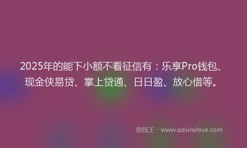 2025年的能下小额不看征信有：乐享Pro钱包、现金侠易贷、掌上贷通、日日盈、放心借等。