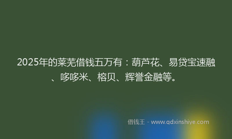 2025年的莱芜借钱五万有：葫芦花、易贷宝速融、哆哆米、榕贝、辉誉金融等。