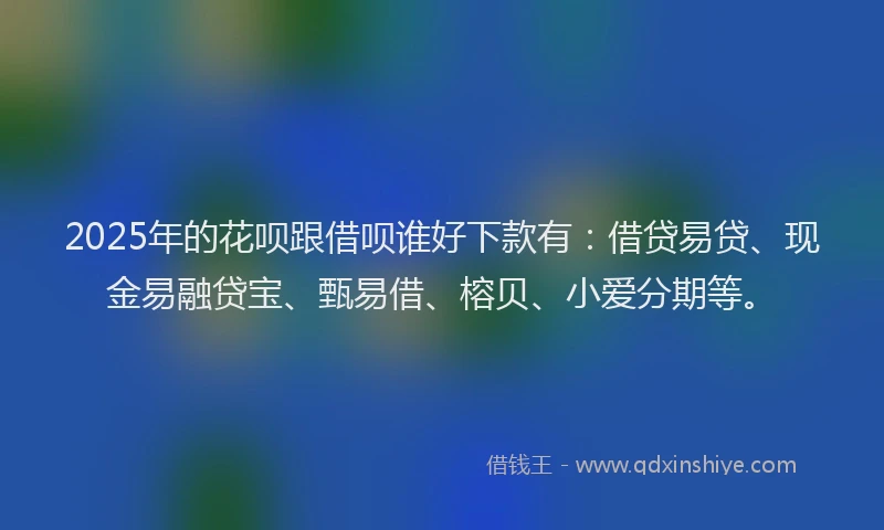 2025年的花呗跟借呗谁好下款有：借贷易贷、现金易融贷宝、甄易借、榕贝、小爱分期等。