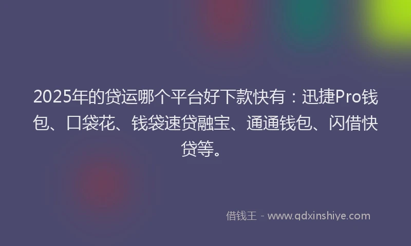 2025年的贷运哪个平台好下款快有：迅捷Pro钱包、口袋花、钱袋速贷融宝、通通钱包、闪借快贷等。